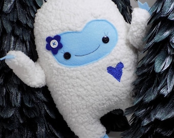 Yeti girl plush toy in blue, girl abominable snowman stuffed toy, kawaii monster stuffed animal, yeti plushie