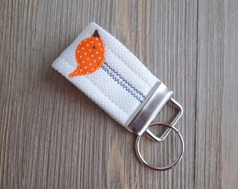 Keychain with cute orange bird, fabric key fob, small cute bird keychain, gift for bird lover, bird watcher gift