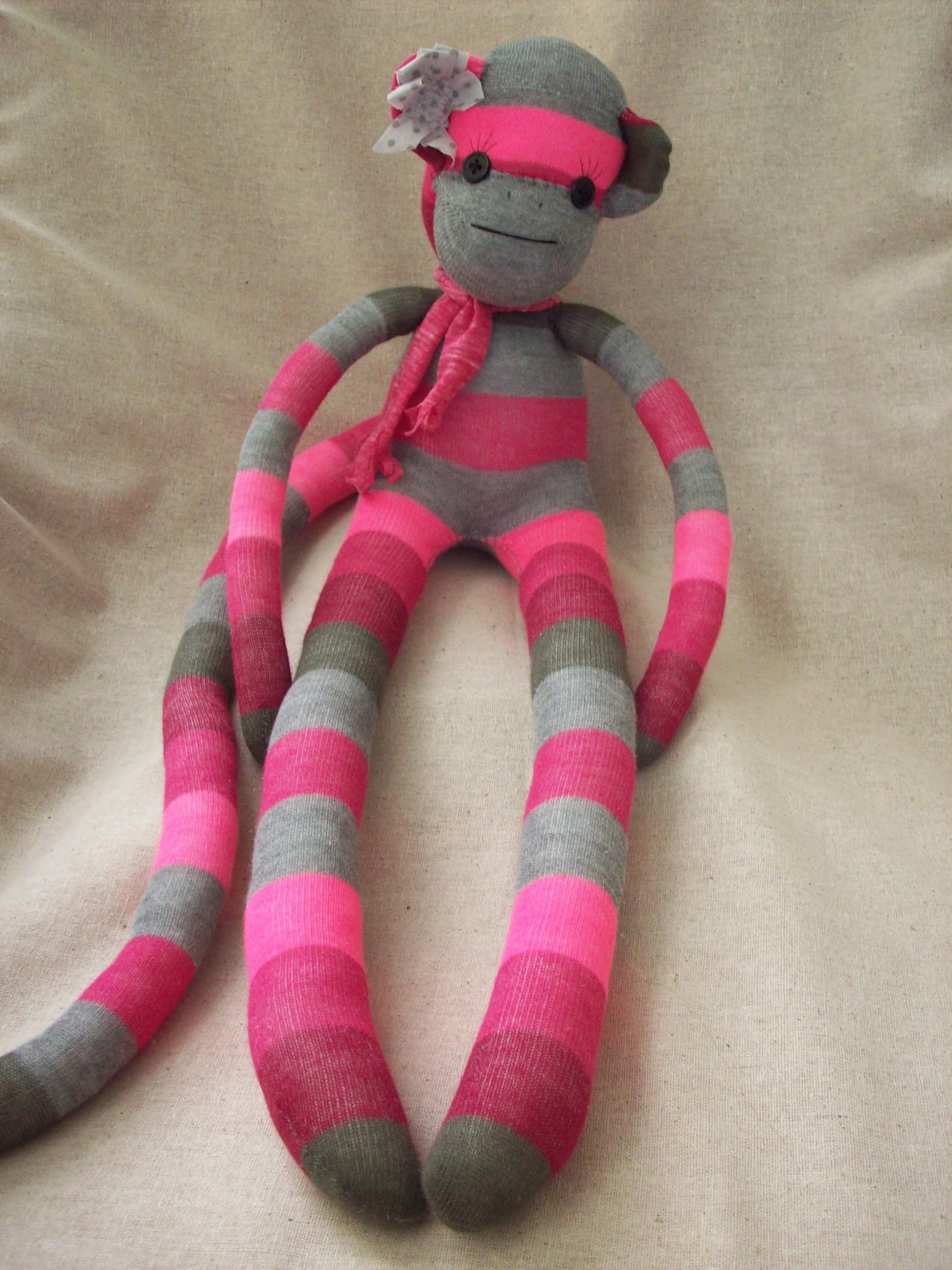 Sock Monkey Stuffed Toy in Pink Stripes Sock Monkey Plush Etsy