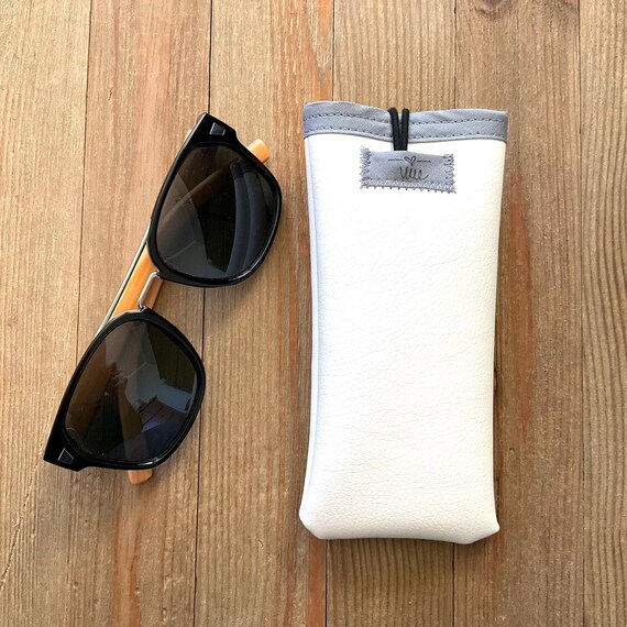 Sunglass Eyeglass Case in Cream With Grey Birds, Vegan 