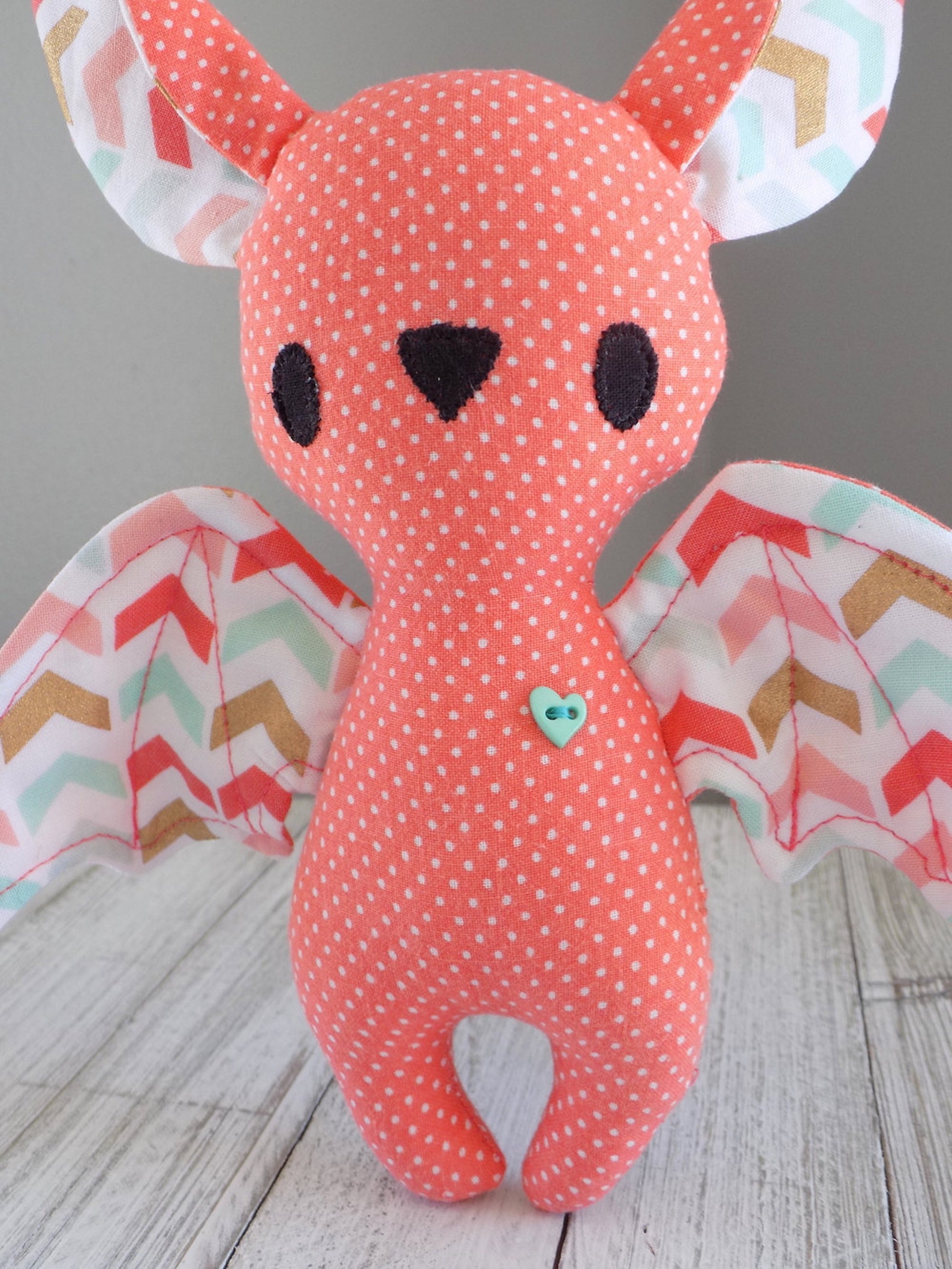 Bat Stuffed Animal Cute Bat Stuffed Toy in Coral Kawaii Bat Etsy