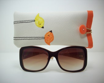 Case for glasses sunglasses with cute birds, slim vegan friendly eyewear sleeve, minimalist eyeglass  case