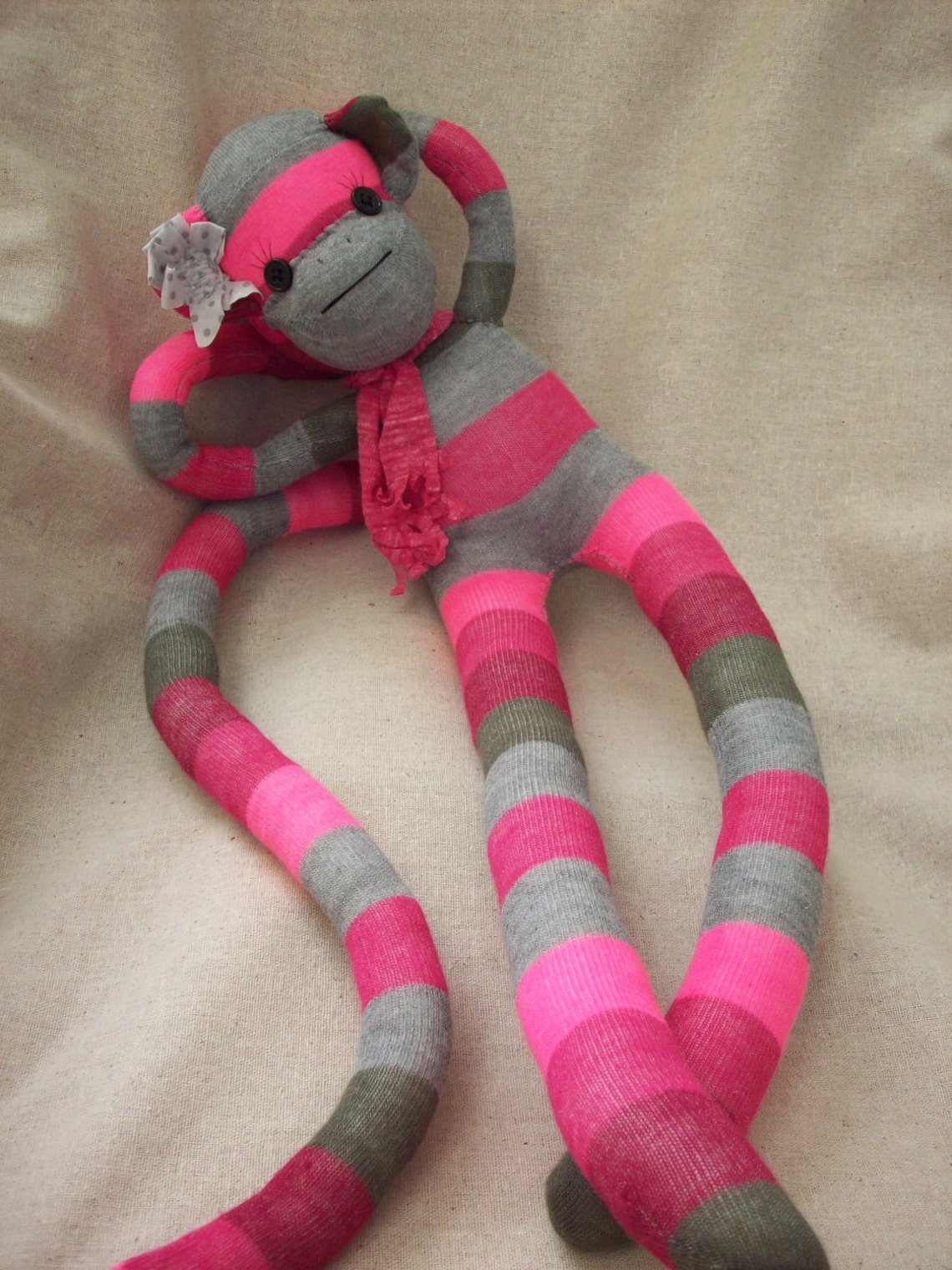 Sock Monkey Stuffed Toy in Pink Stripes Sock Monkey Plush Etsy