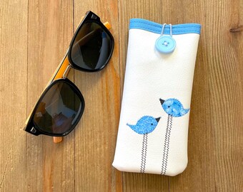 Eyeglass Sunglass Case in Cream With Blue and Lime Green  display picture 1