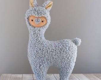 Llama, alpaca, cute stuffed toy llama, stuffed animal llama, stuffed animal alpaca in light grey, llama alpaca nursery, kawaii alpaca