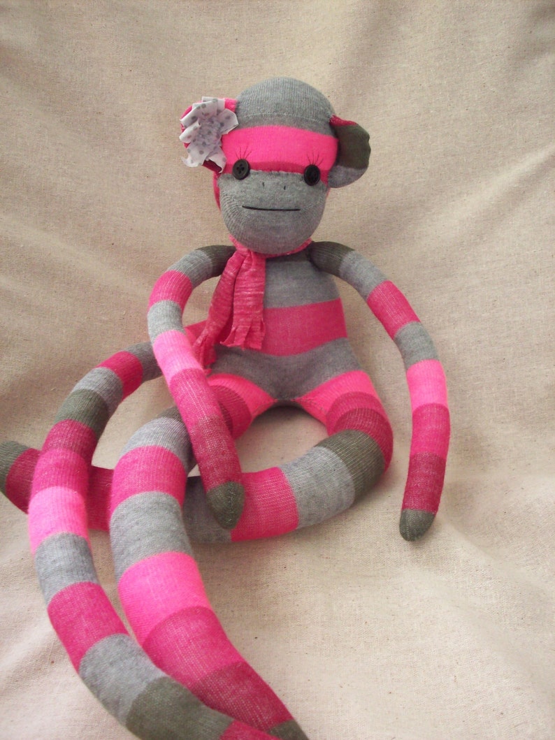 Sock Monkey Stuffed Toy in Pink Stripes Sock Monkey Plush | Etsy