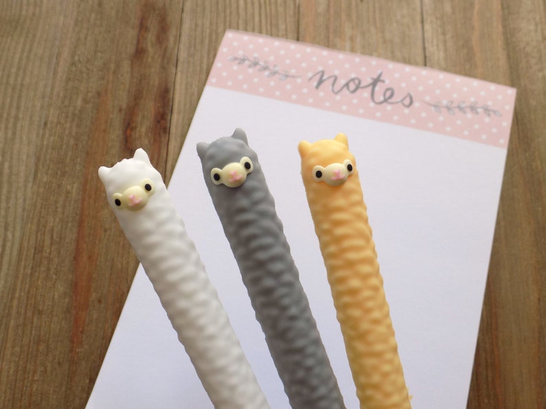 Llama Alpaca gel pen set of 3 pens, super cute kawaii llama alpaca pen set, llama school supplies, cute stationary, cute school supplies 