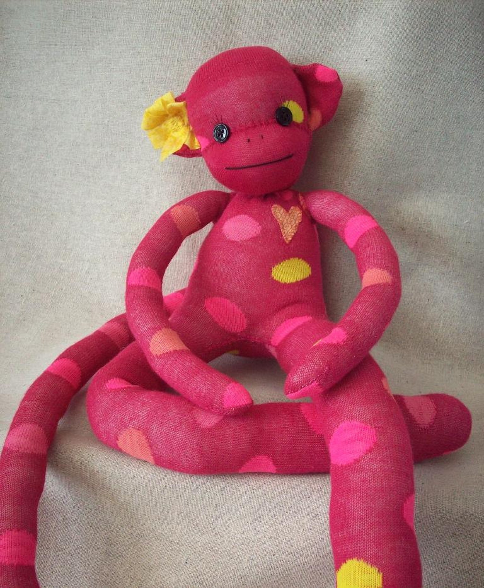 Sock Monkey Stuffed Plush Toy in Pink With Polka Dots Sock Etsy