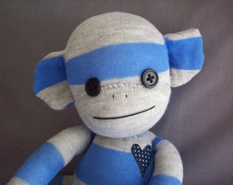 A Sock Monkey in Blue and Grey Stripes- Pierce