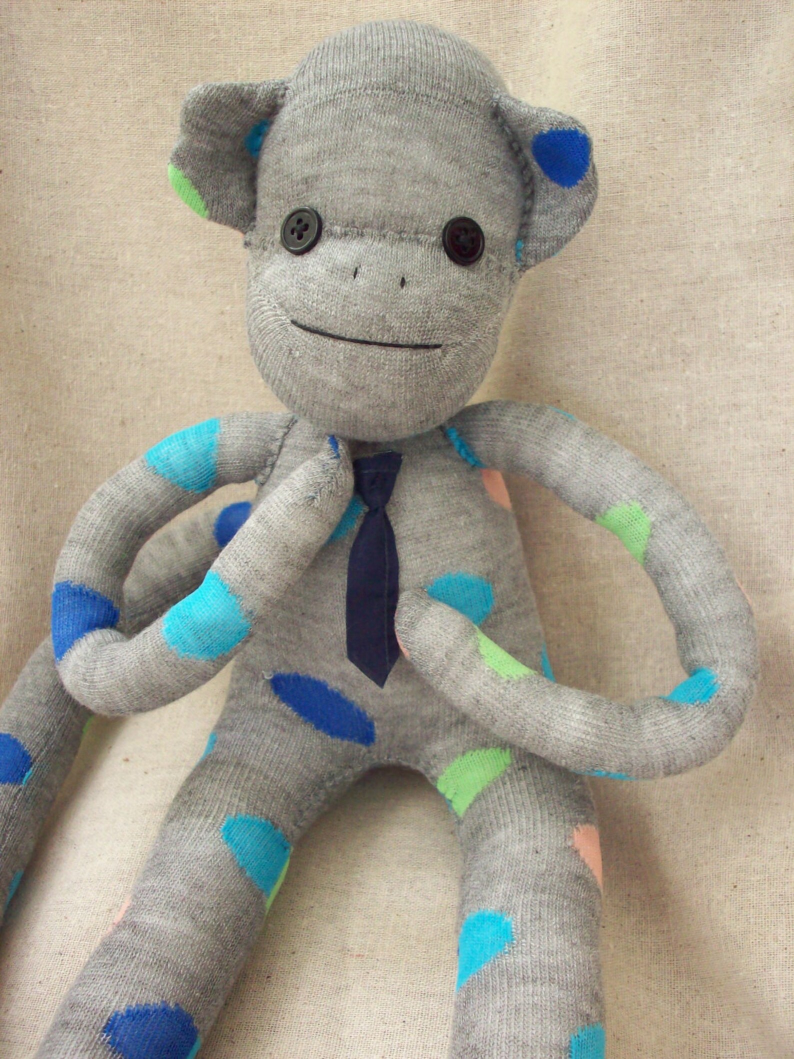 Sock Monkey Stuffed Animal in Grey With Polka Dots Sock | Etsy