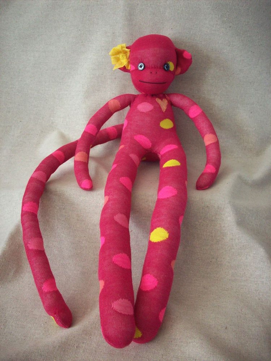 Sock Monkey Stuffed Plush Toy in Pink With Polka Dots Sock Etsy