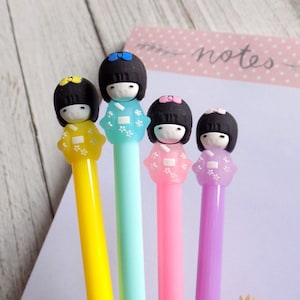 Cute Gel Pens Japanese Kokeshi Doll Set of 4 Pens, Kawaii Gel Pens