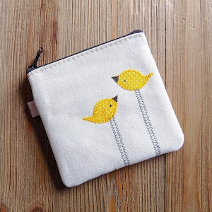Monedero con cremallera y pájaros amarillos, bonito bolso pequeño de lona con cremallera, regalo para amantes de los pájaros, pequeño neceser de viaje, organizador de carteras
