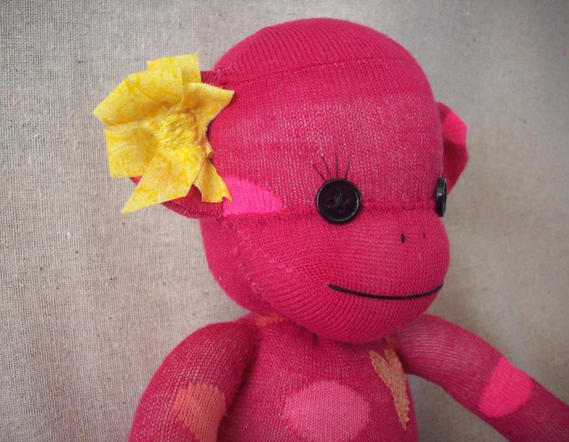 Sock Monkey Stuffed Plush Toy in Pink With Polka Dots Sock Etsy
