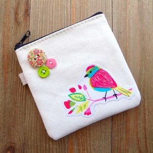 Bolso pequeño con cremallera con pájaro rosa y verde azulado, bonito monedero, bolsa de viaje para joyas, bolsa para auriculares, tarjetero sencillo, bolso de mano para todo uso.