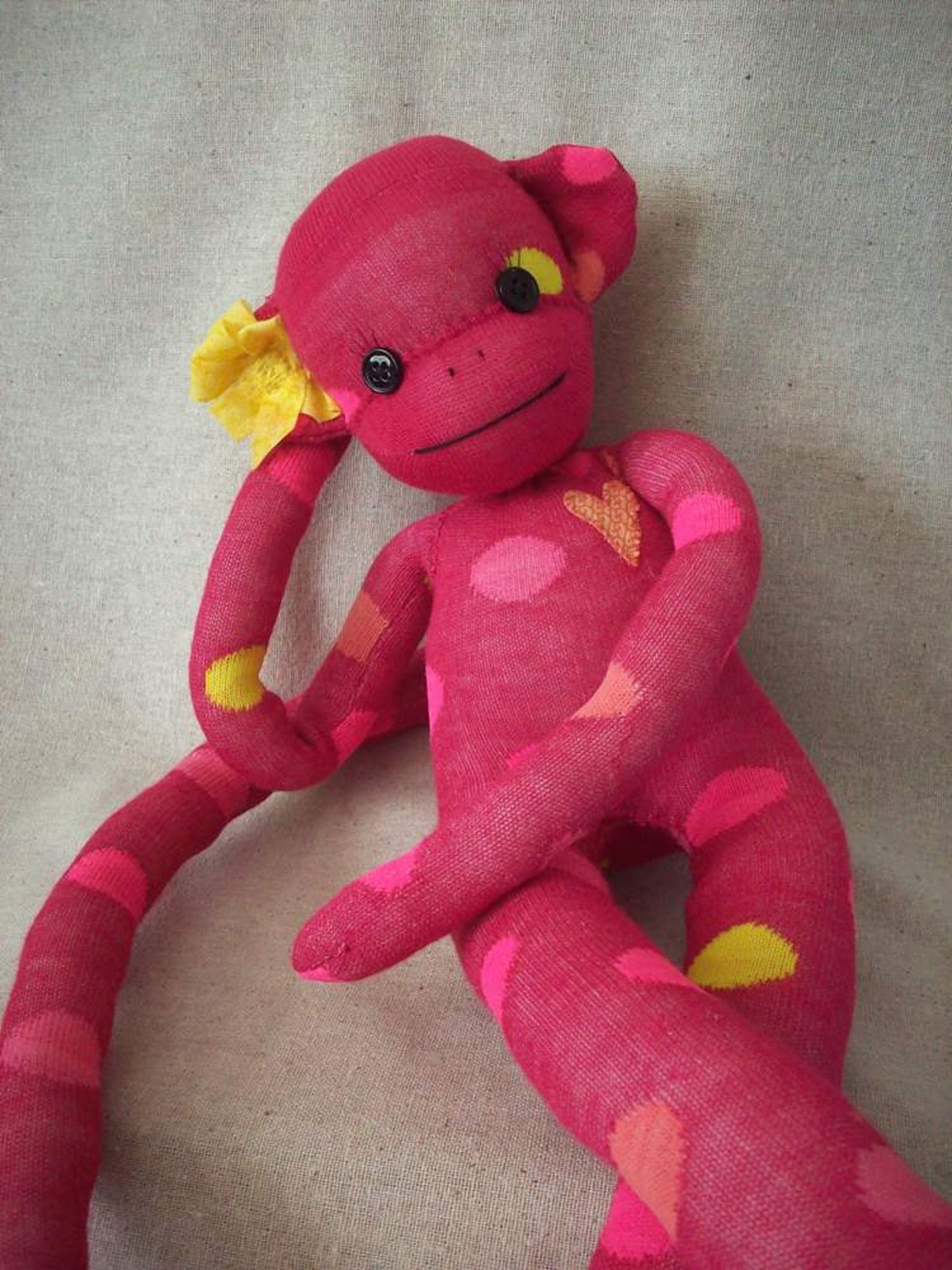 Sock Monkey Stuffed Plush Toy in Pink With Polka Dots Sock Etsy