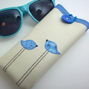 Eyeglass case in cream with blue birds image 1