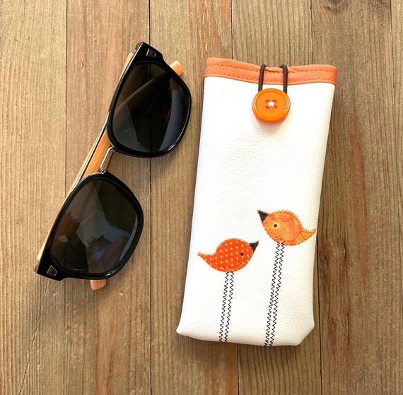 Cream Sunglasses with Case Sunglass Eyeglass Case in Cream With Grey Birds, Vegan  main image 2
