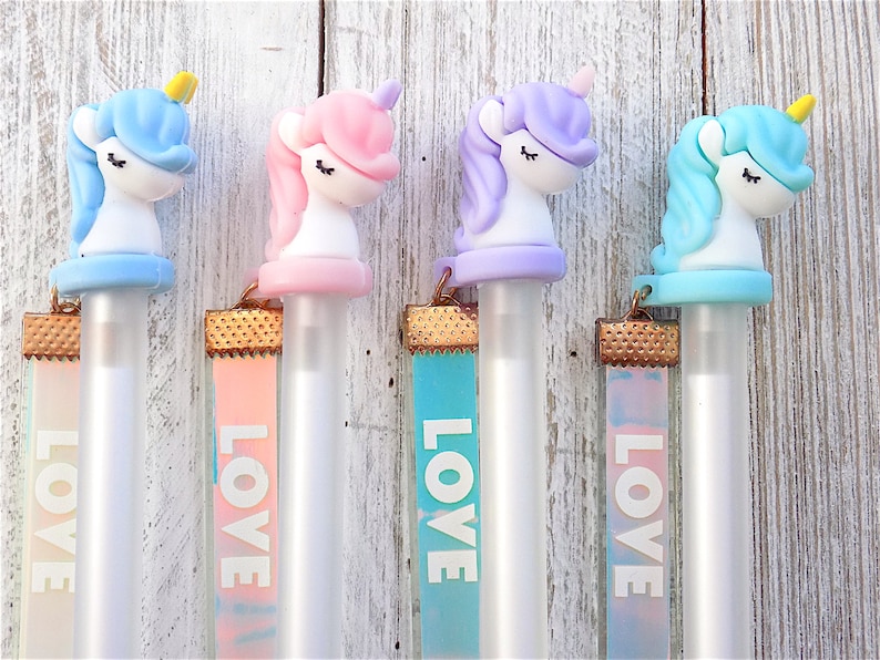 Cute unicorn pens SET OF 4 super cute kawaii unicorn school | Etsy