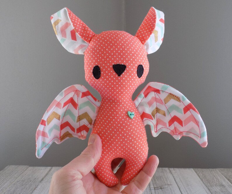 Bat Stuffed Animal Cute Bat Stuffed Toy in Coral Kawaii Bat Etsy