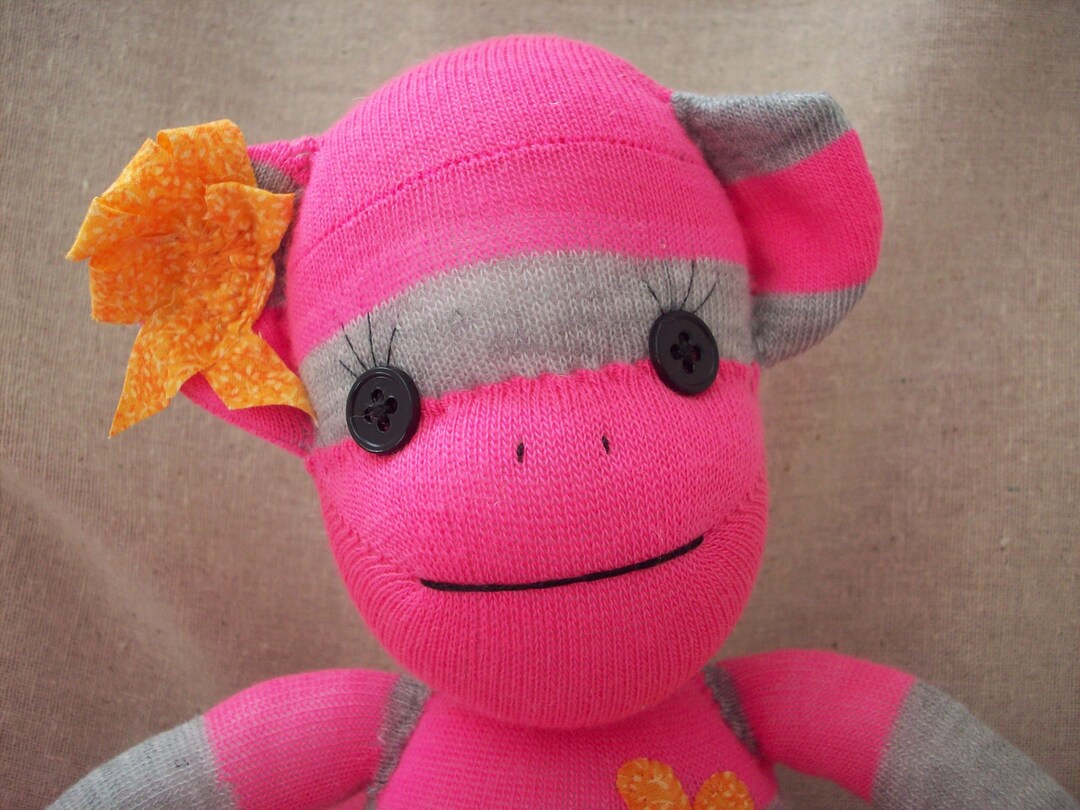 Sock Monkey Plush Toy in Pink and Grey Stripes Girl Sock Etsy
