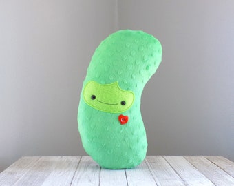 Pickle stuffed toy, cute kawaii food plushie, handmade softie stuffy, pickle pillow