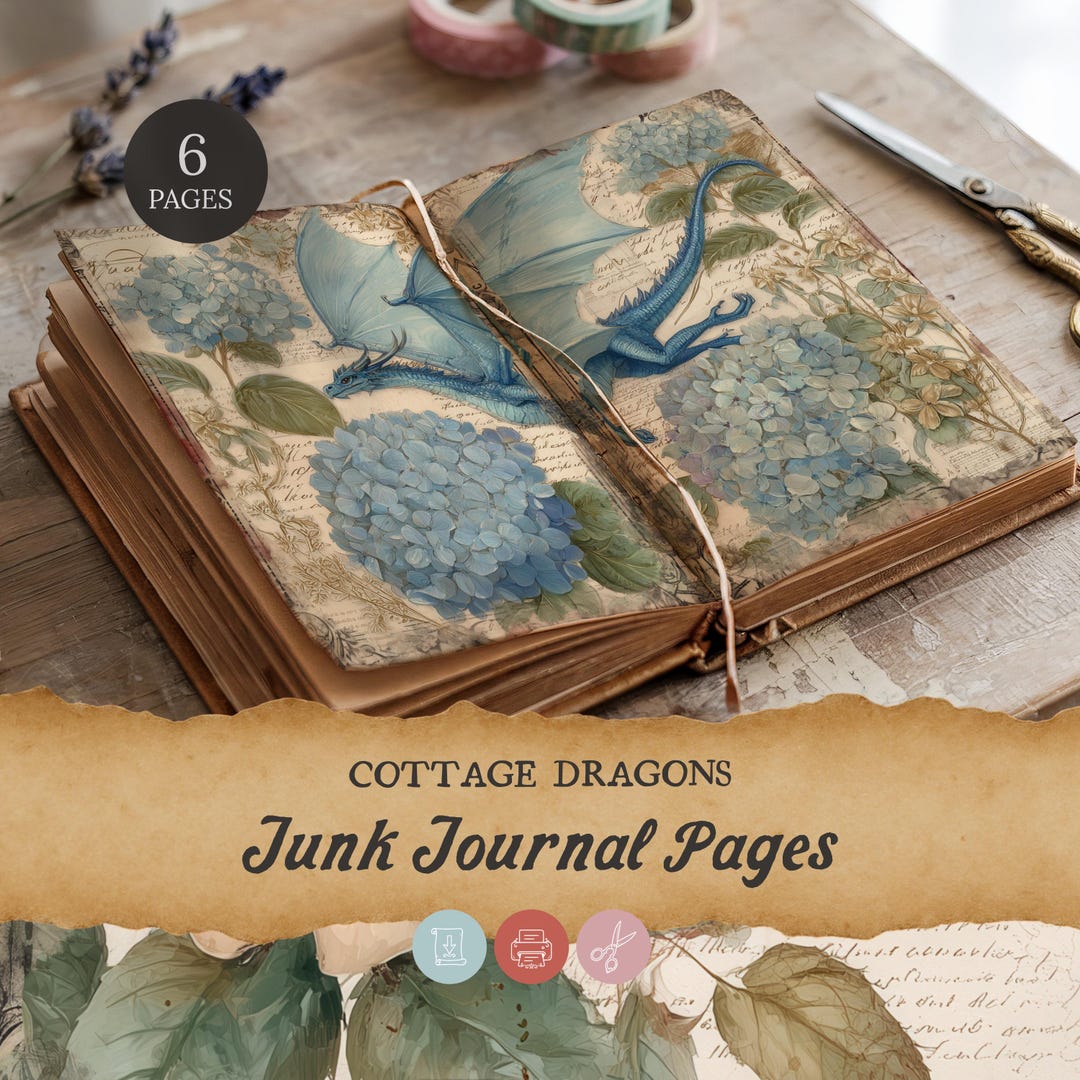 Cottage Dragon Junk Journal Pages, Floral Fantasy Printable Digital ...