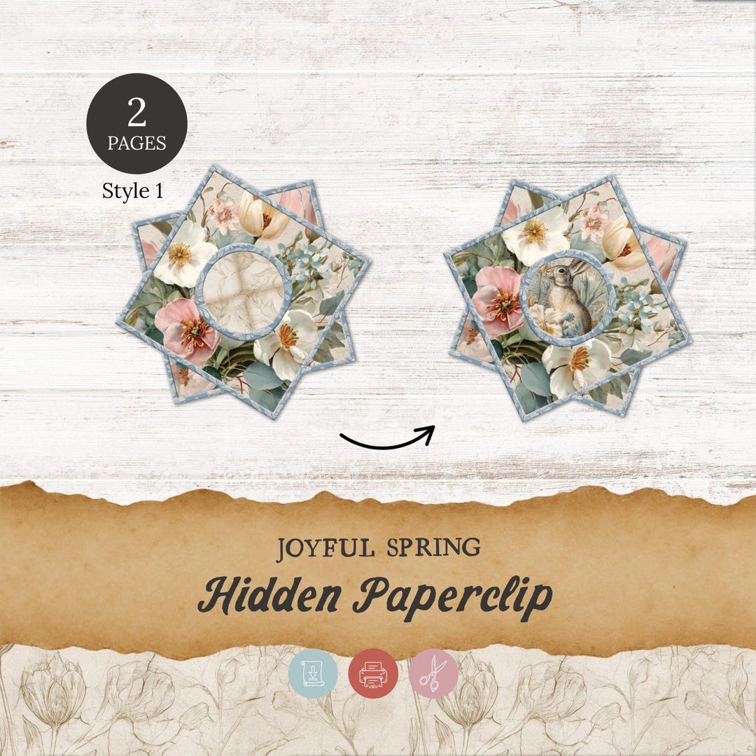 Joyful Spring Hidden Paperclip Kit Printable, Vintage Floral Altered ...