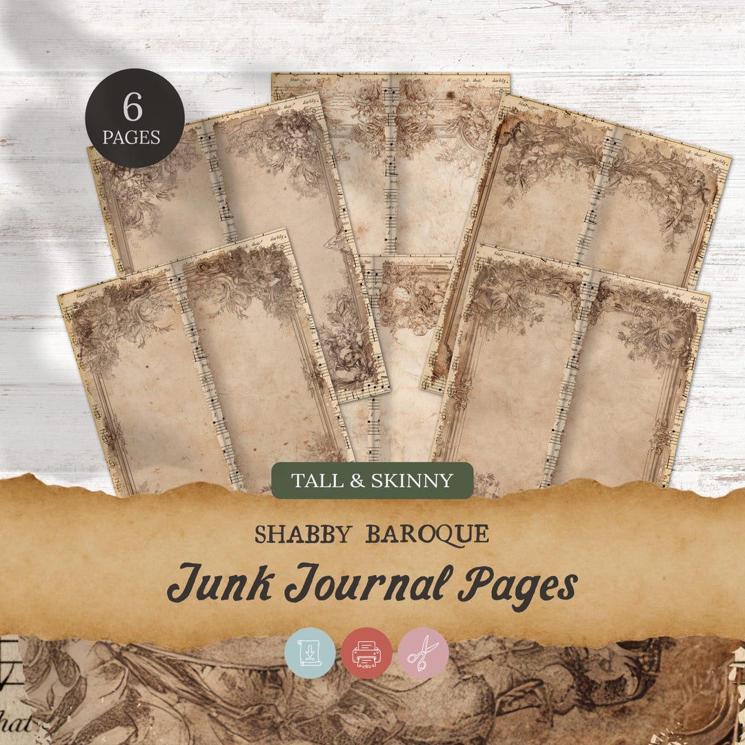 Tall and Skinny Junk Journal Pages Printable, Vintage Baroque ...