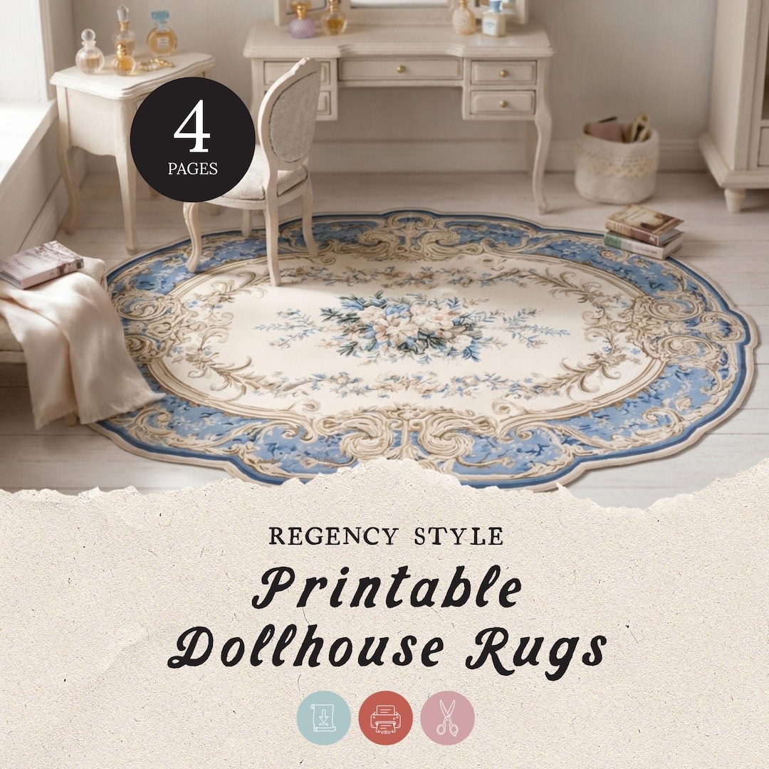 Regency Style Printable Dollhouse Rugs, 1:12 Scale Printable, Victorian ...