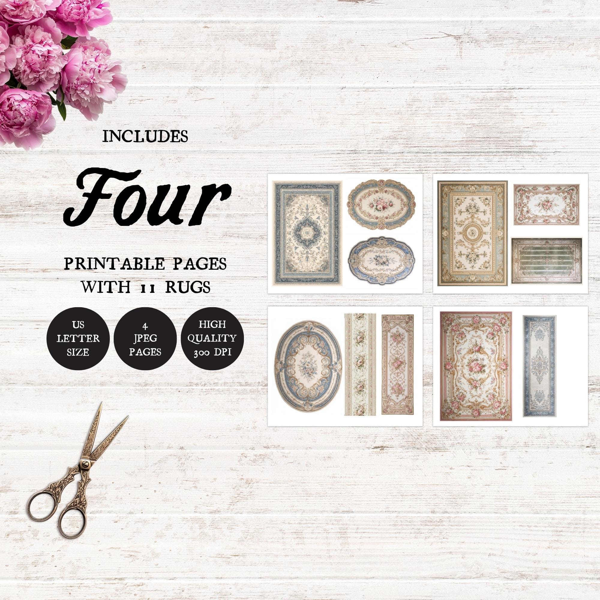 Regency Style Printable Dollhouse Rugs, 1:12 Scale Printable, Victorian ...