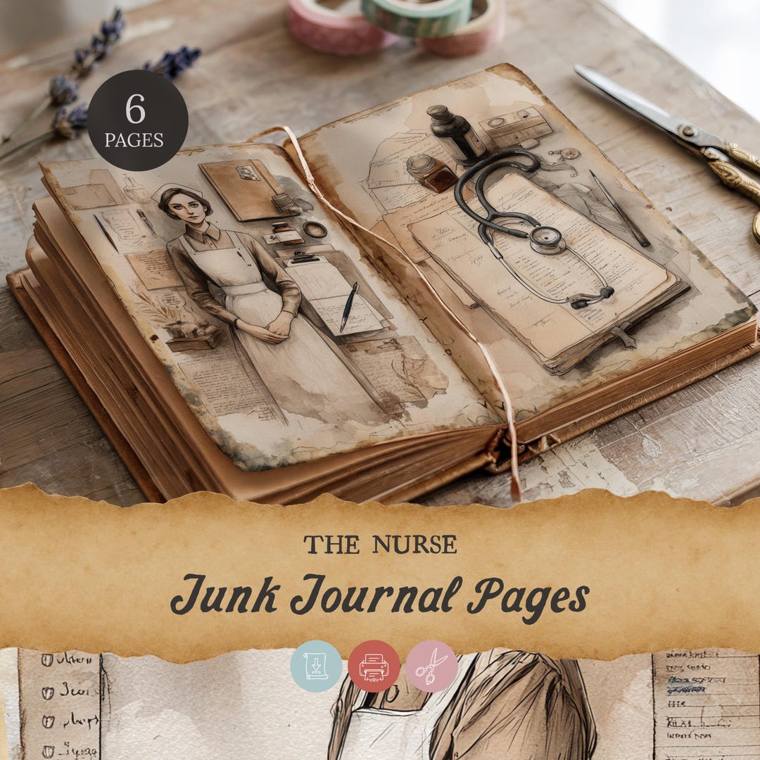 Vintage Nurse Junk Journal Pages, Nursing Scrapbook Kit, Medical Journal Collage Sheets ...