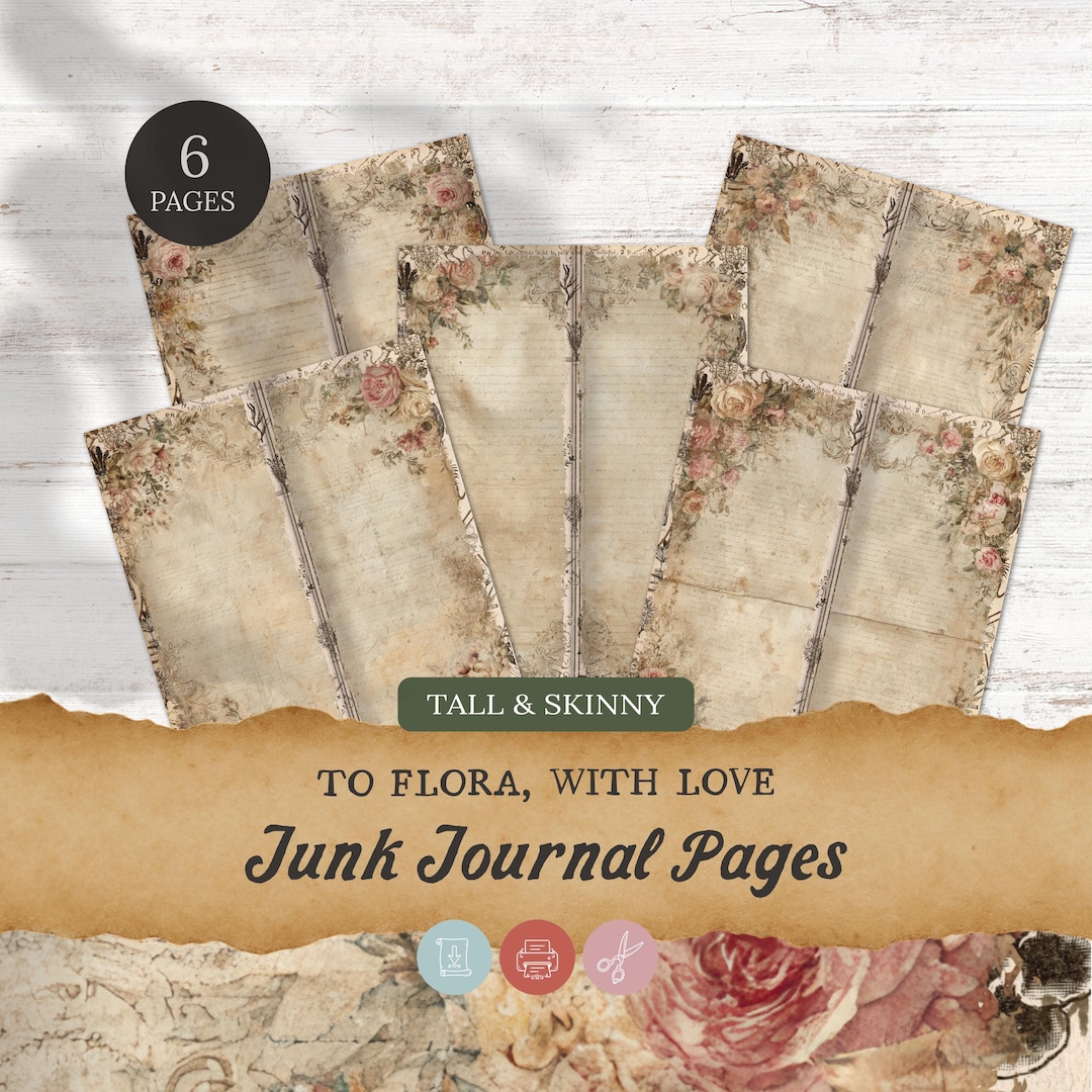 Tall and Skinny Junk Journal Pages Printable, Vintage Baroque Floral ...