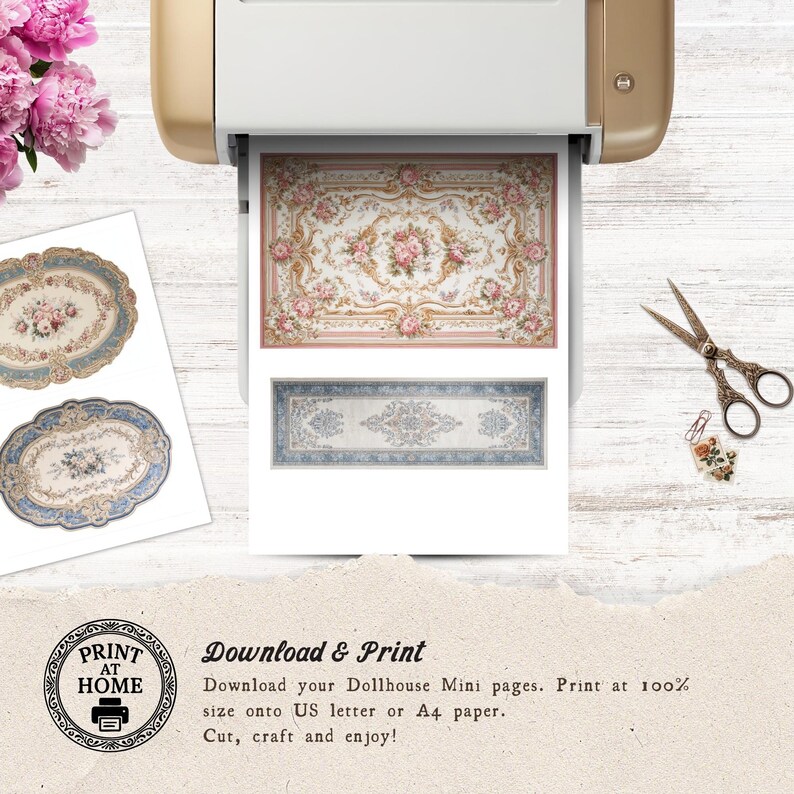Miniature Rug Print Regency Style Printable Dollhouse Rugs, 1:12 Scale Printable, Victorian ...