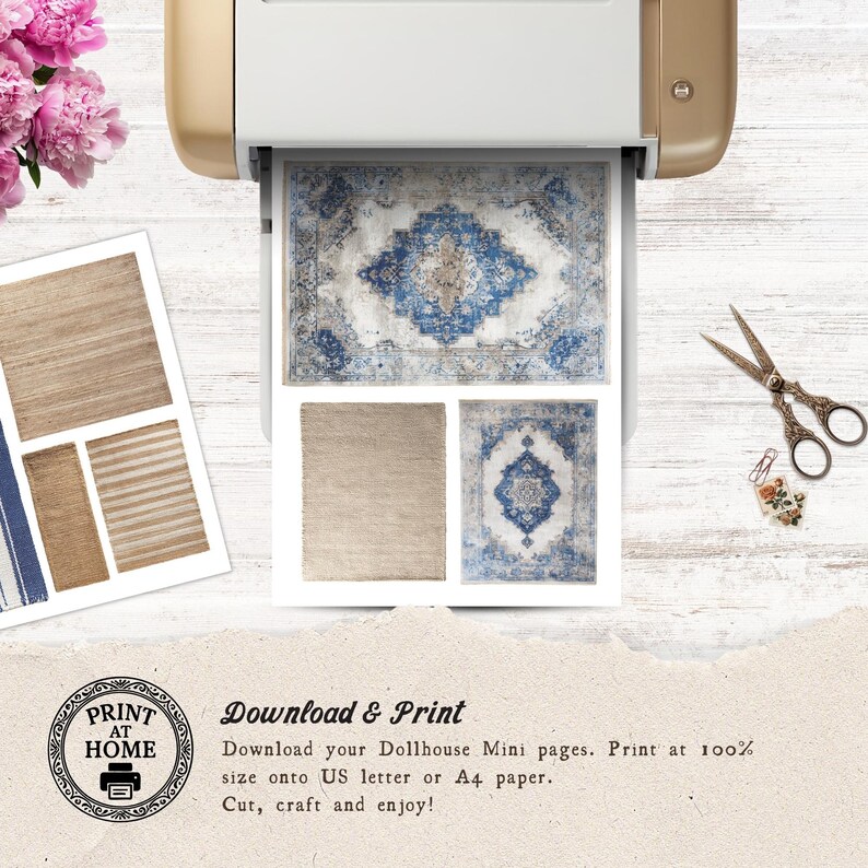 Hamptons Style Printable Dollhouse Rugs, 1:12 Scale Printable, Coastal ...
