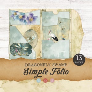 Dragonfly Junk Journal Folio Printable, Dragonfly Dreams Mix & Match Pocket Folio, Neutral Swampland Simple Folio Kit, Digital Kit, SH10