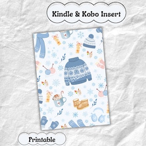 Winter essentials Kindle & Kobo Insert for clear case - Snowy cold season - Blue Bookish Accessory  (Digital Download - PDF Files)