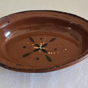 Vintage Redware Oval Platter Dish Painted Glazed