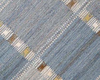 Blue Flat Weave Kilim Rug | Handwoven Scandinavian-Inspired Geometric Rug | Minimalist Boho Decor | YasminCreationCo