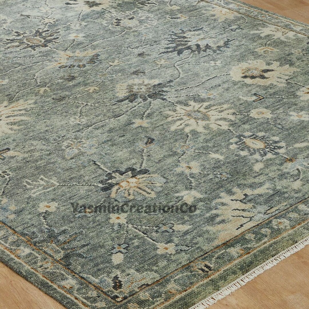 Sage Muted Rug Muted Sage Green Blue Oushak Rug | Hand Knotted Wool Area Carpet - Etsy