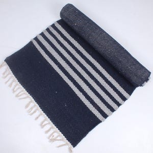 Handmade Organic Cotton Yoga Mat-Ecofriendly Yoga Mat, Handwoven, Anti-slip Exercise Mat-Mustard  Dark Blue Indian mat