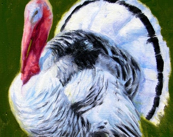 White Turkey-Holiday gift / Wedding gift / Birthday gift, Favorite animal, Original oil painting