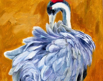 Common Crane-Holiday gift / Wedding gift / Birthday gift, Favorite animal, Original oil painting