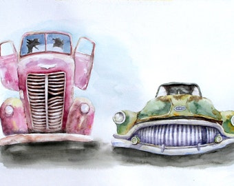 Two Old Cars,   Holiday present / birthday present / art collection