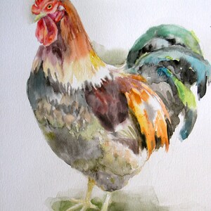 Ein Hahn im Sonnenschein - Druck nach Original Aquarellmalerei, Urlaubsgeschenk / Geburtstagsgeschenk / Kunstsammlung