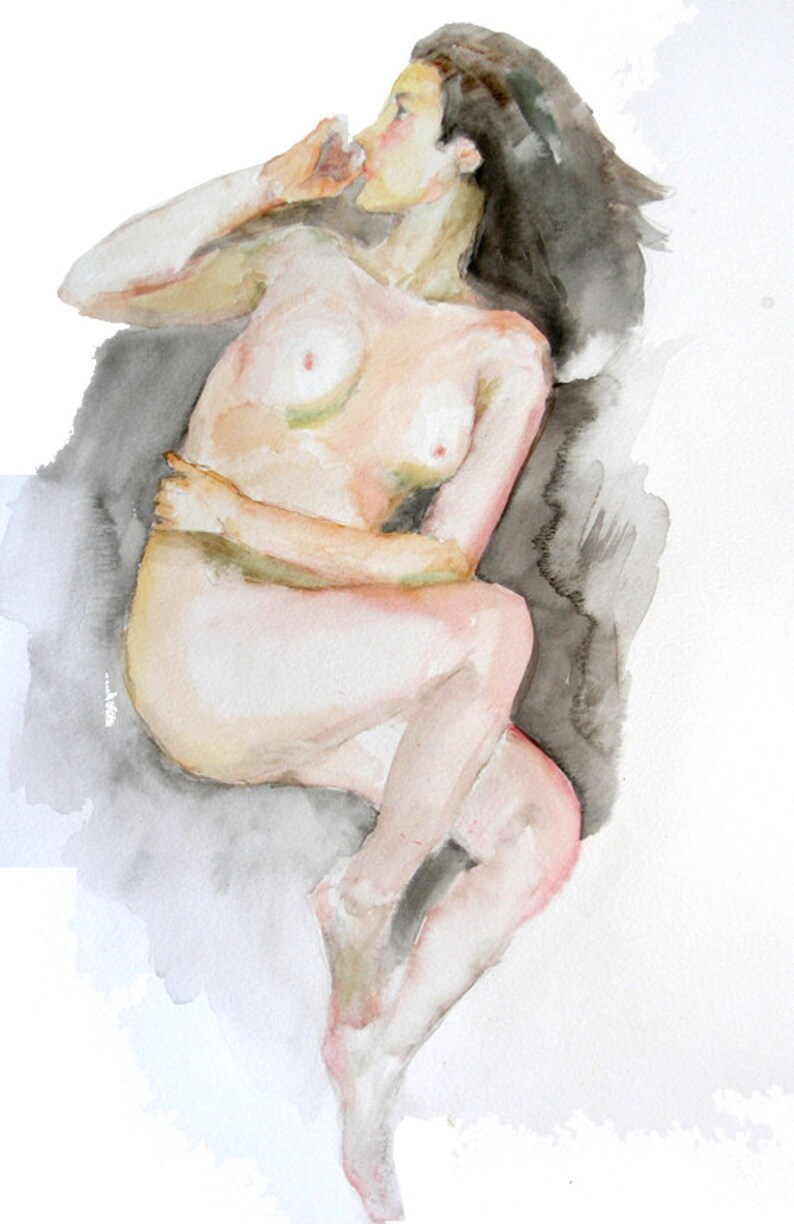 Original watercolor painting of the female nude-03, Holiday present / birthday present / art collection image 1