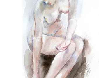 Original watercolor painting of the female nude-02, Holiday present / birthday present / art collection