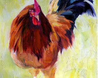 Red Rooster 16x20 Original Oil Painting,  holiday gift