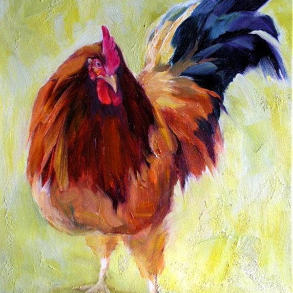 Red Rooster 16x20 Original Oil Painting,  holiday gift