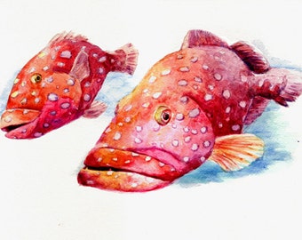 Two Fish -print from original watercolor painting, Holiday present / birthday present / art collection